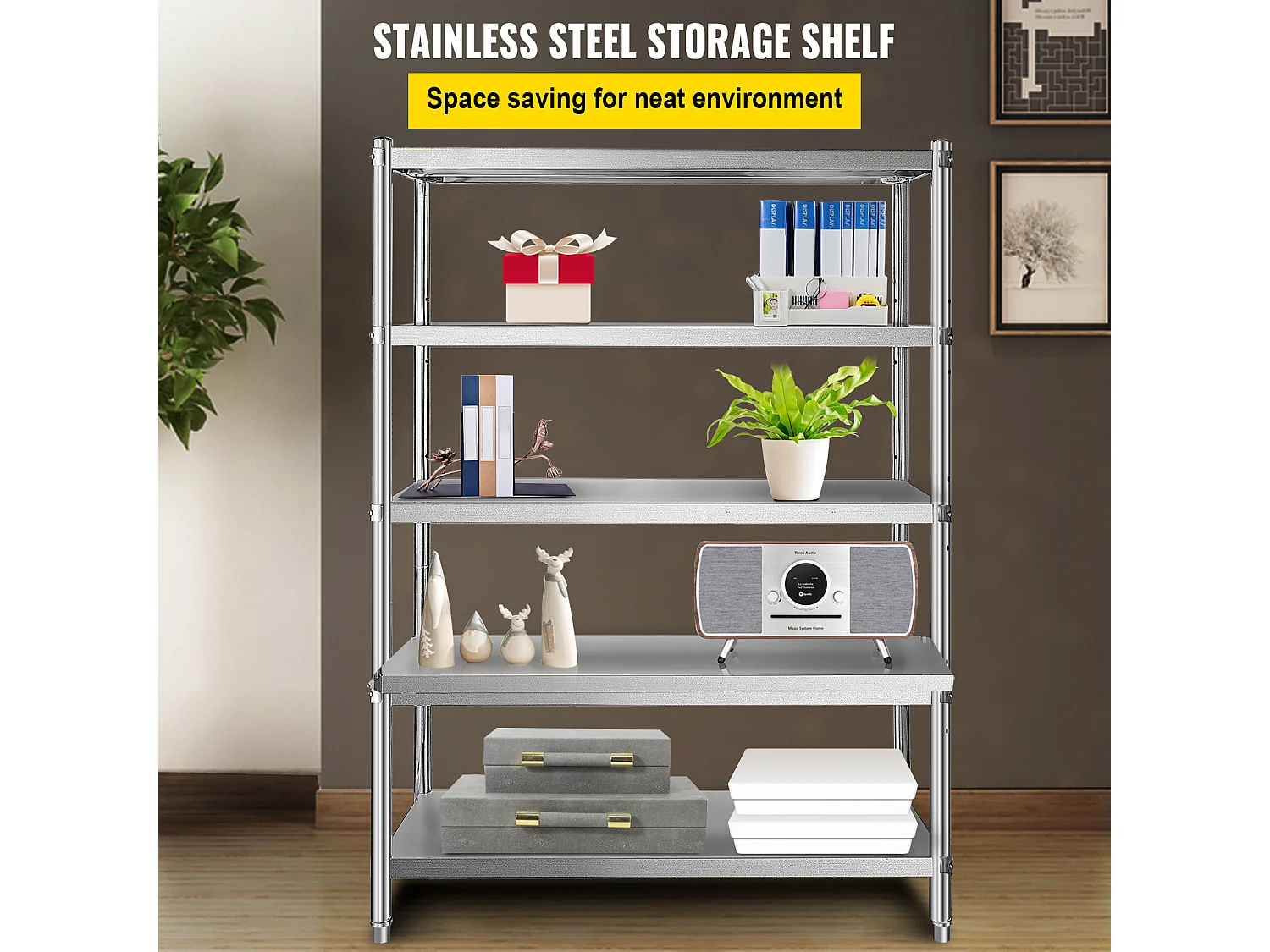 Desserte de Cuisine, Étagère de Cuisine,  Étagère en acier inoxydable à 5 niveaux, étagères de rangement réglables (Étagères de Rangement Réglables)