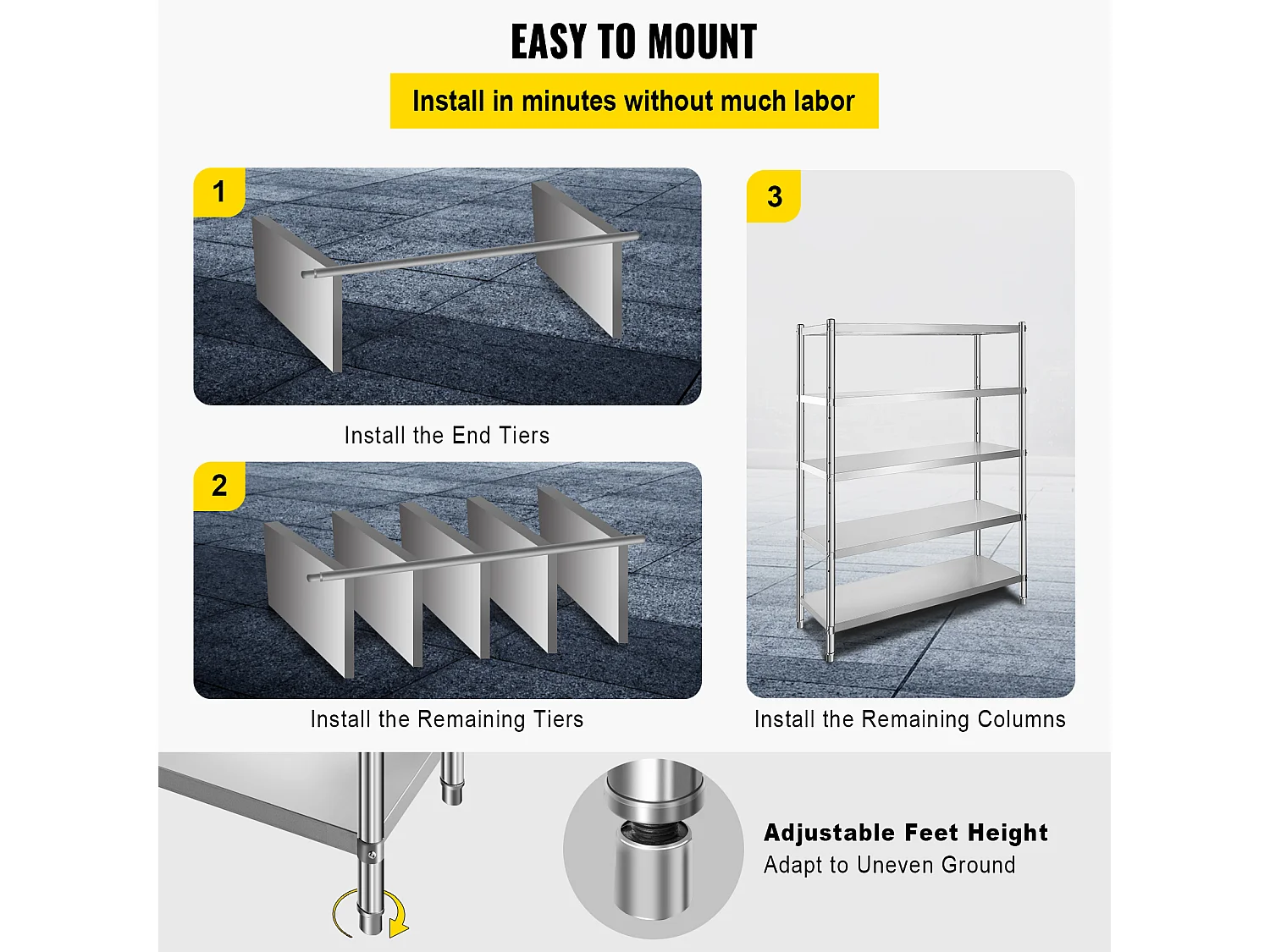 Desserte de Cuisine, Étagère de Cuisine,  Étagère en acier inoxydable à 5 niveaux, étagères de rangement réglables (Étagères de Rangement Réglables)
