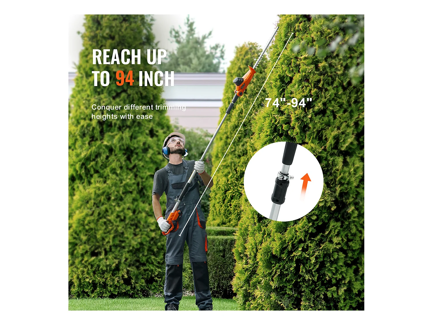 Taille-haie Téléscopique Sans Fil SucceBuy 20 V avec Lame de 18 pouces, Outil de Jardinage Puissant