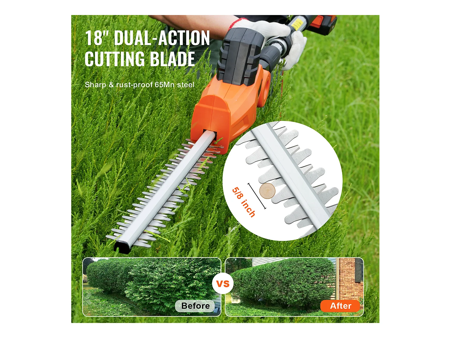 Taille-haie Téléscopique Sans Fil SucceBuy 20 V avec Lame de 18 pouces, Outil de Jardinage Puissant