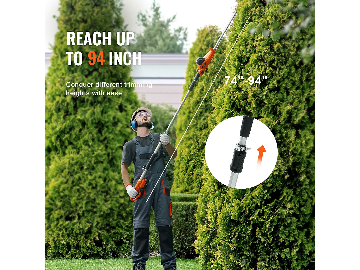 Taille-haie Téléscopique Sans Fil SucceBuy 20 V avec Lame de 18 pouces, Outil de Jardinage Puissant