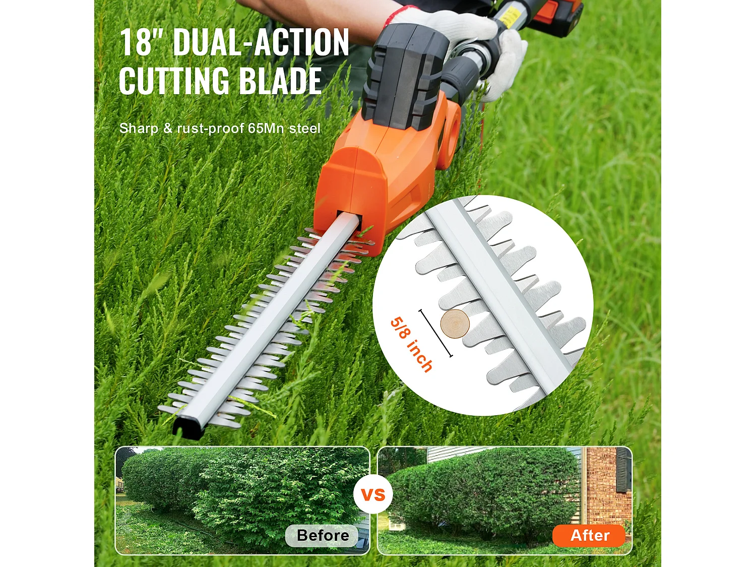 Taille-haie Téléscopique Sans Fil SucceBuy 20 V avec Lame de 18 pouces, Outil de Jardinage Puissant