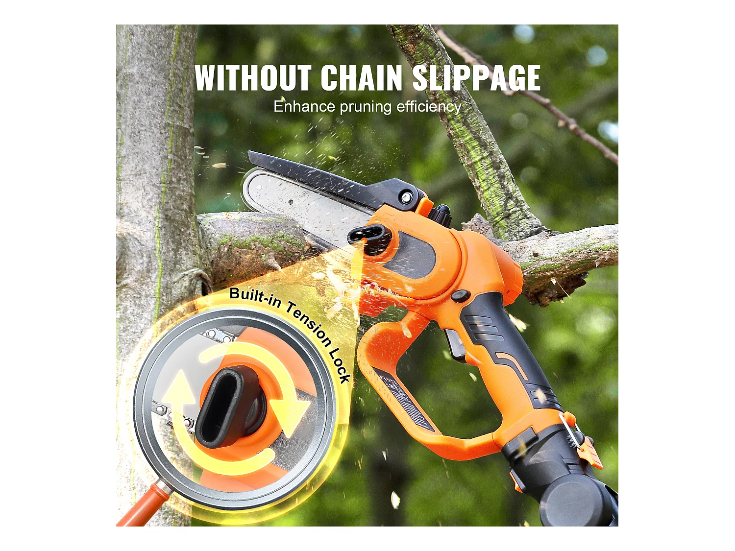 Scie à Perche Sans Fil 2-en-1 SucceBuy, 20V 2Ah Battery, avec Batterie et Couvercle Lame pour Couper Branches Arbres