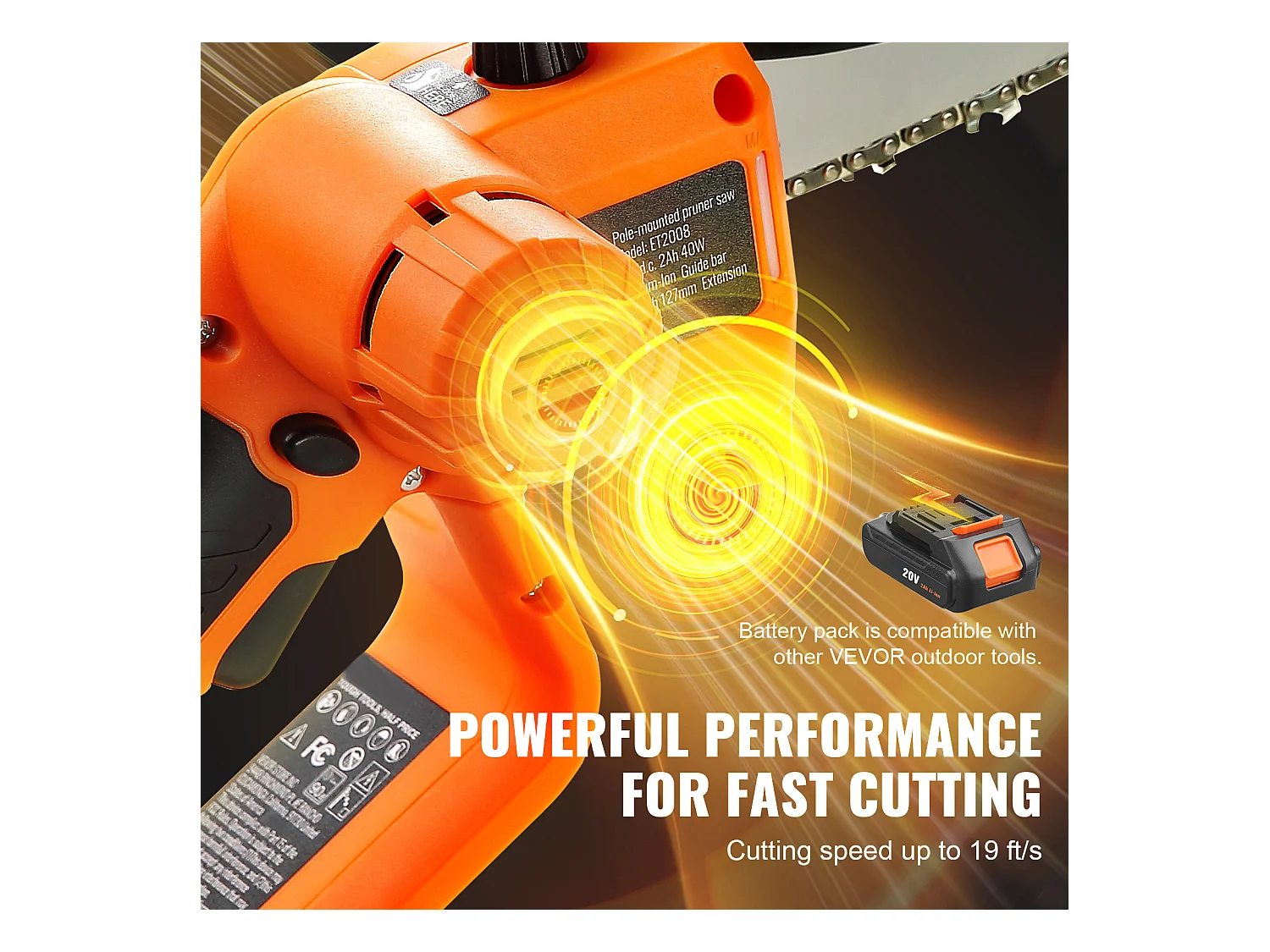 Scie à Perche Sans Fil 2-en-1 SucceBuy, 20V 2Ah Battery, avec Batterie et Couvercle Lame pour Couper Branches Arbres