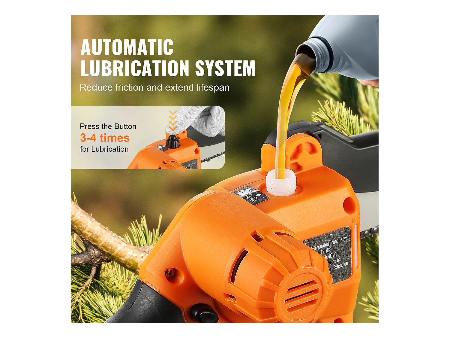 Scie à Perche Sans Fil 2-en-1 SucceBuy, 20V 2Ah Battery, avec Batterie et Couvercle Lame pour Couper Branches Arbres