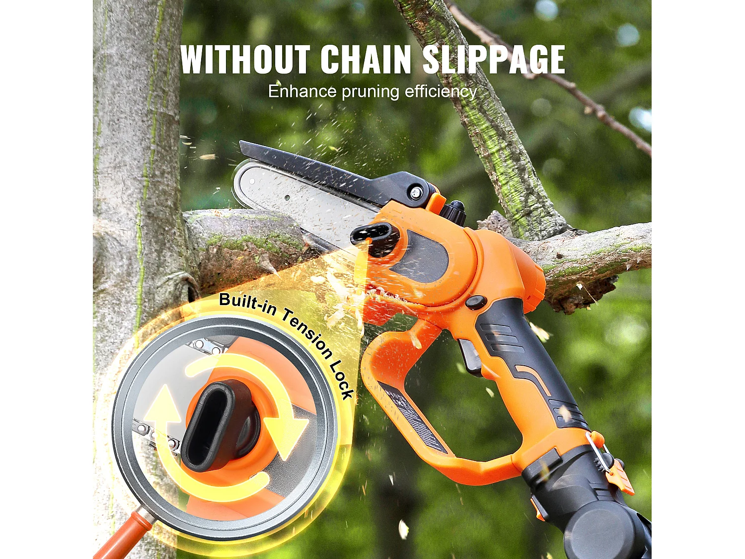 Scie à Perche Sans Fil 2-en-1 SucceBuy, 20V 2Ah Battery, avec Batterie et Couvercle Lame pour Couper Branches Arbres