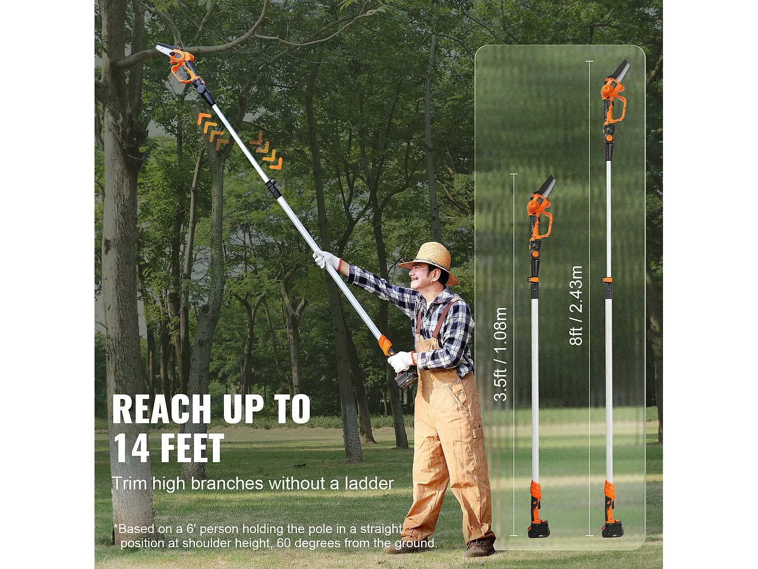 Scie à Perche Sans Fil 2-en-1 SucceBuy, 20V 2Ah Battery, avec Batterie et Couvercle Lame pour Couper Branches Arbres