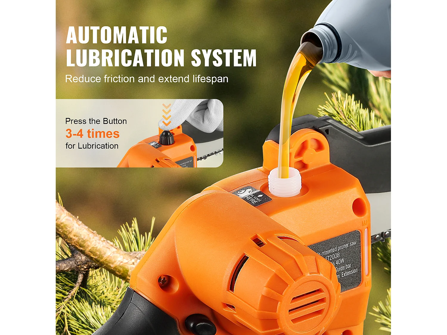 Scie à Perche Sans Fil 2-en-1 SucceBuy, 20V 2Ah Battery, avec Batterie et Couvercle Lame pour Couper Branches Arbres