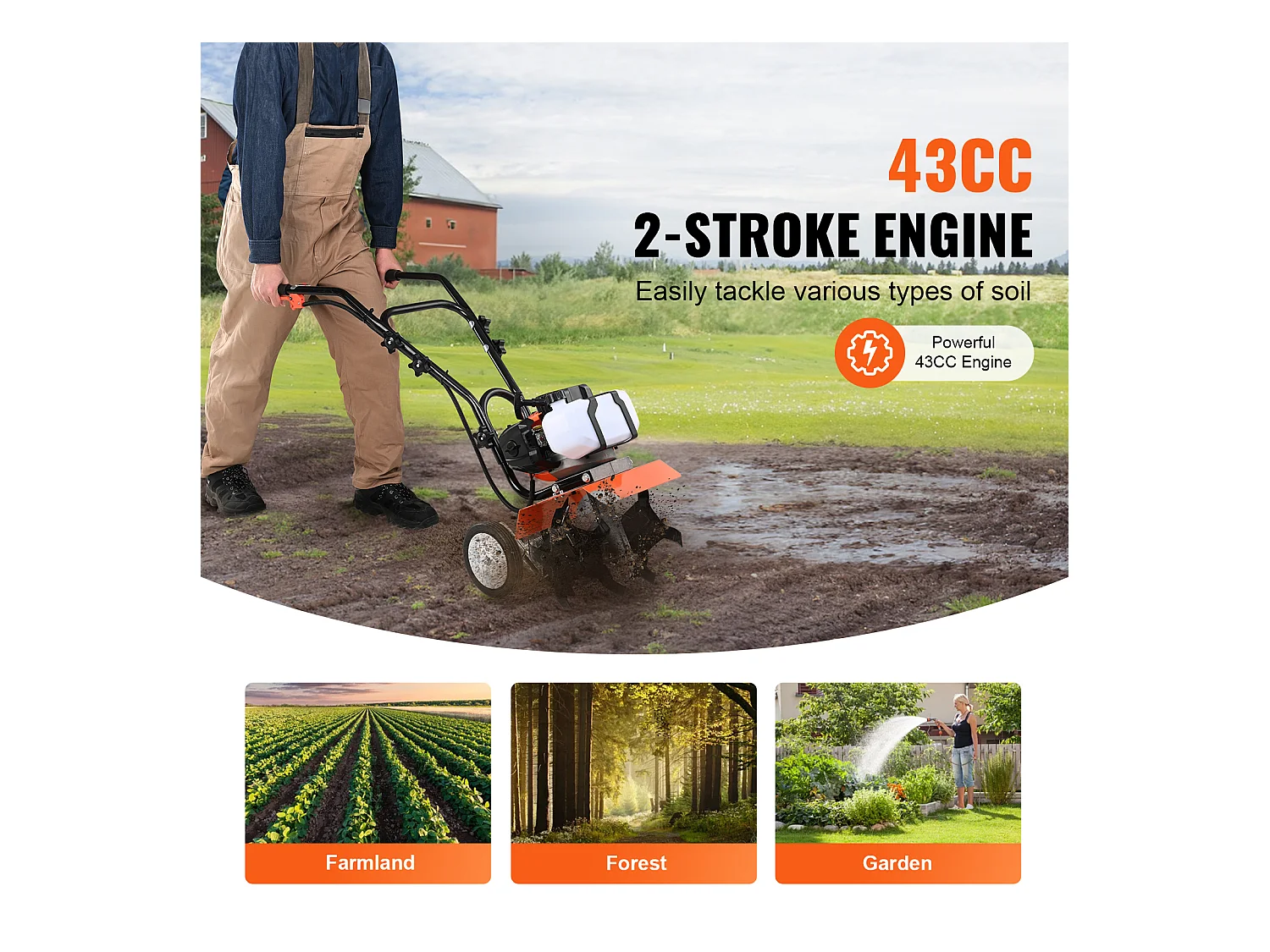 Motoculteur à Essence SucceBuy 43CC pour Pelouse et Jardin