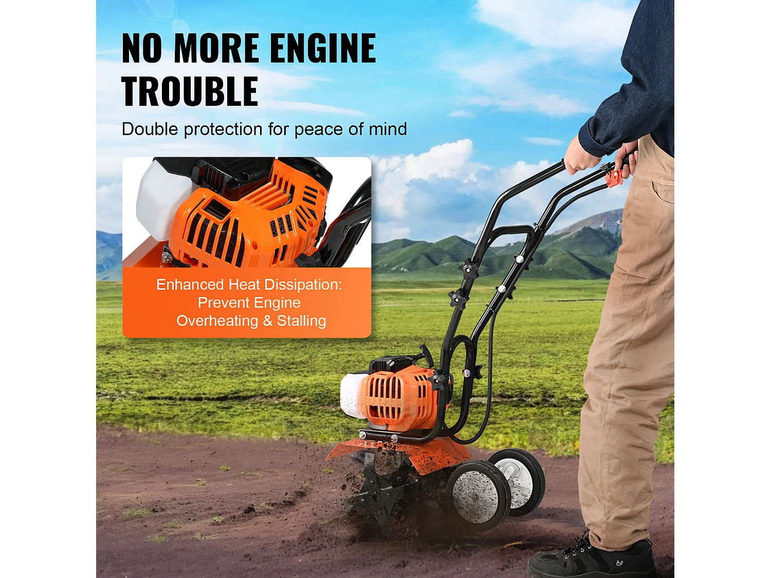 Motoculteur à Essence SucceBuy 43CC pour Pelouse et Jardin