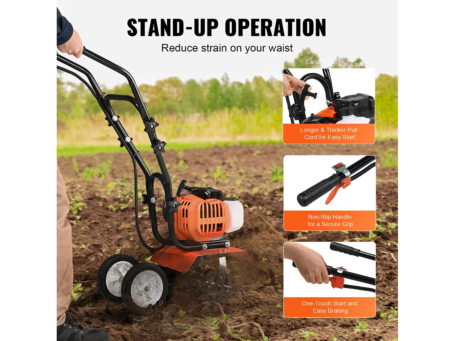 Motoculteur à Essence SucceBuy 43CC pour Pelouse et Jardin