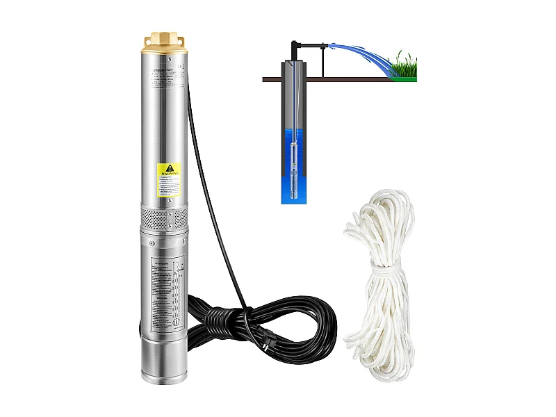 Pompe Submersible pour Puits Profonds en Acier Inoxydable SucceBuy, 750W, 105L/min, 62m