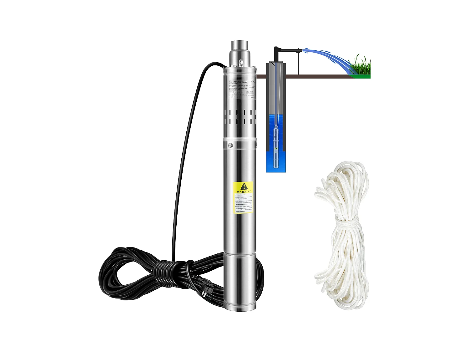 Pompe Submersible pour Puits Profonds SucceBuy, 550W, 35L/min, 108m de Hauteur de Chute, Acier Inoxydable