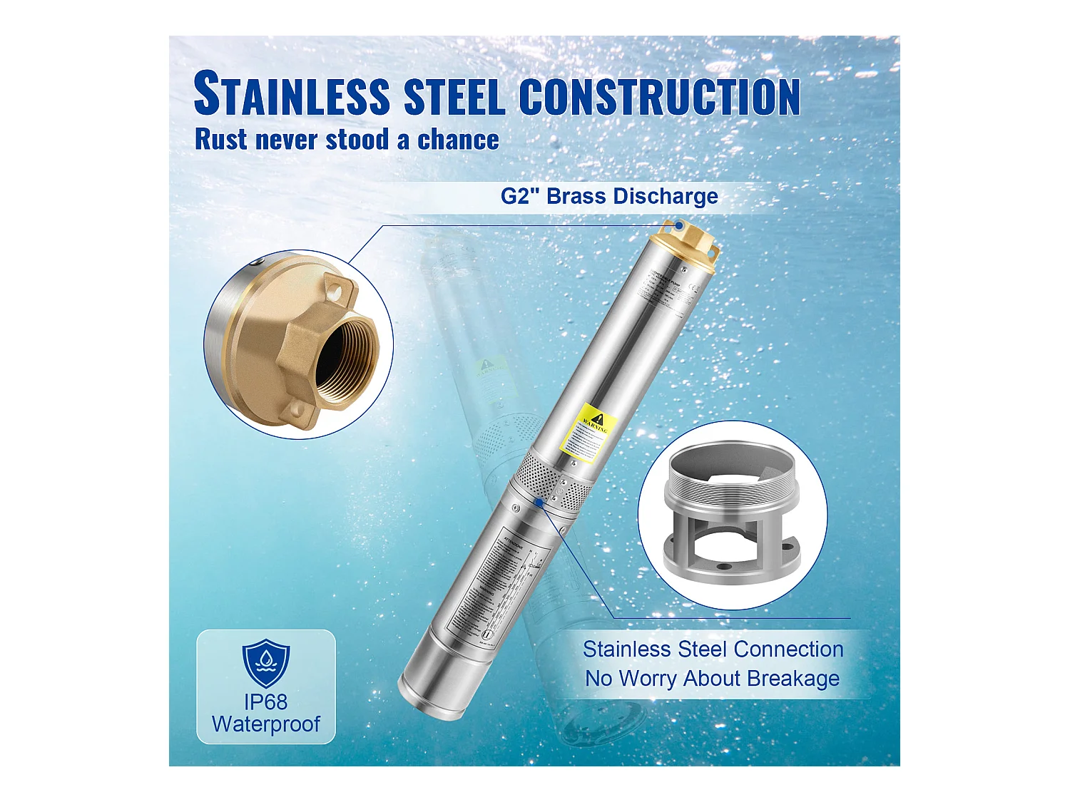 Pompa Sommersa per Pozzi Profondi SucceBuy, 1100W, in Acciaio Inossidabile, 190L/min, 57 m