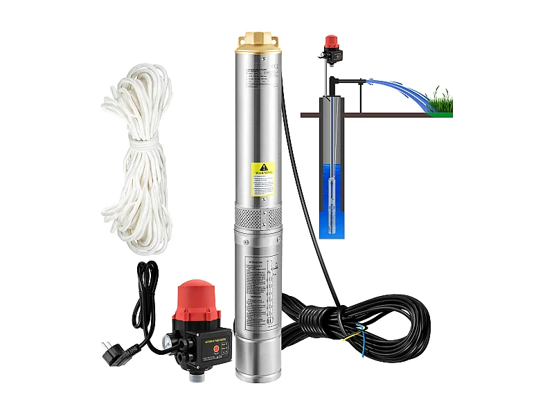 Pompe Submersible pour Forages Profonds SucceBuy, Acier Inoxydable, 750 W, 105 L/min, pour la Maison et l’Irrigation Industrielle