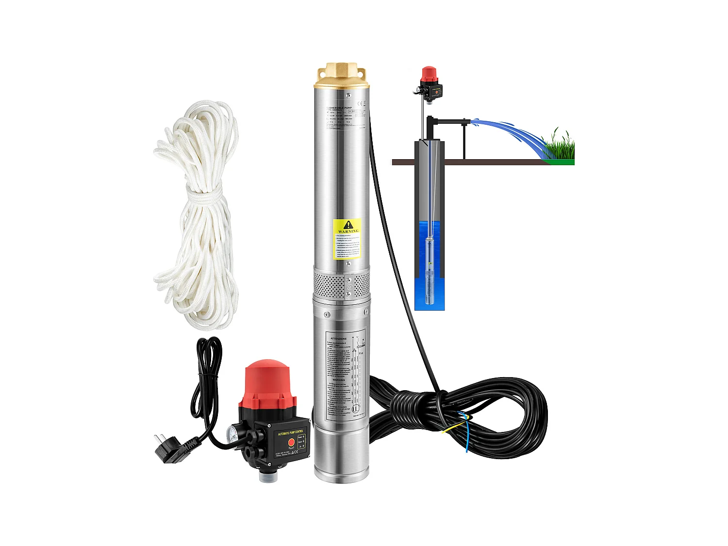 Pompe Submersible pour Forages Profonds SucceBuy, Acier Inoxydable, 750 W, 105 L/min, pour la Maison et l’Irrigation Industrielle