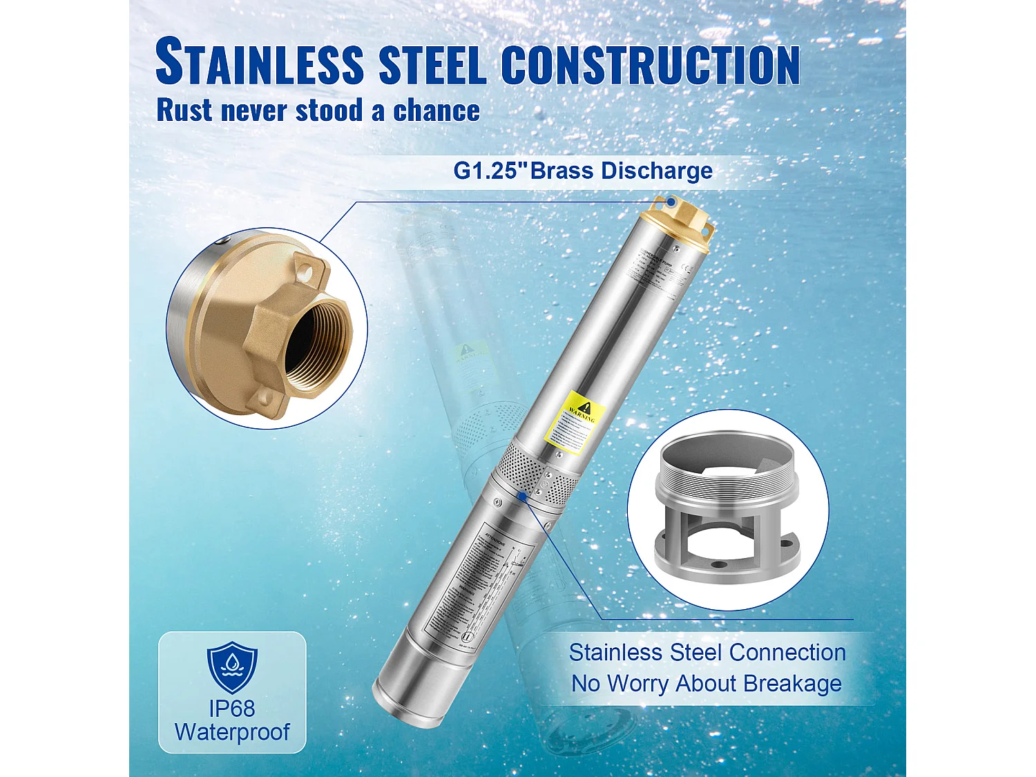 Pompe Submersible pour Forages Profonds SucceBuy, Acier Inoxydable, 750 W, 105 L/min, pour la Maison et l’Irrigation Industrielle