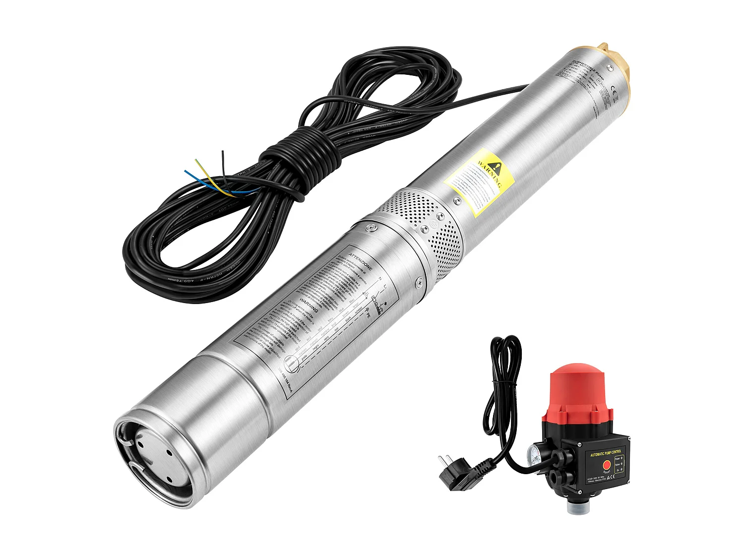 Pompe Submersible pour Forages Profonds SucceBuy, Acier Inoxydable, 750 W, 105 L/min, pour la Maison et l’Irrigation Industrielle