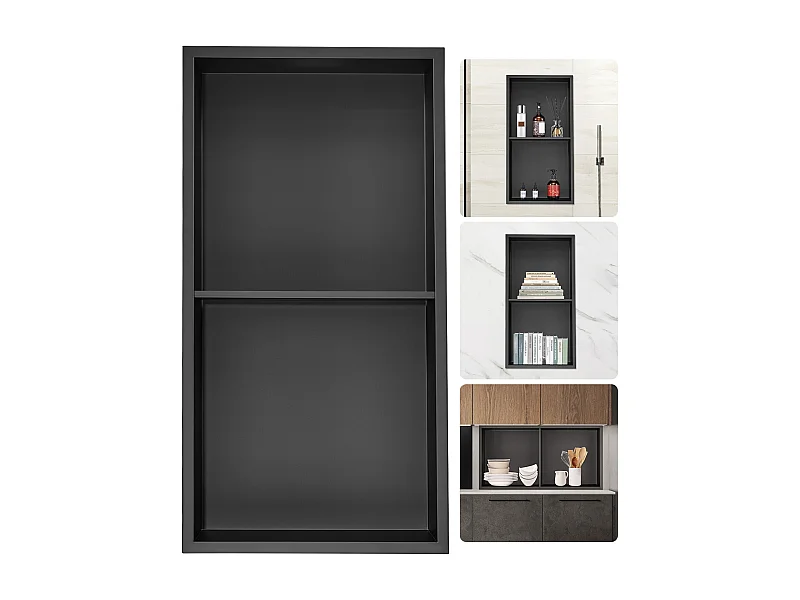 Nicho de Duche em aço Inoxidável SucceBuy 33 x 63,5 cm com Prateleira Dupla para Montagem na Parede