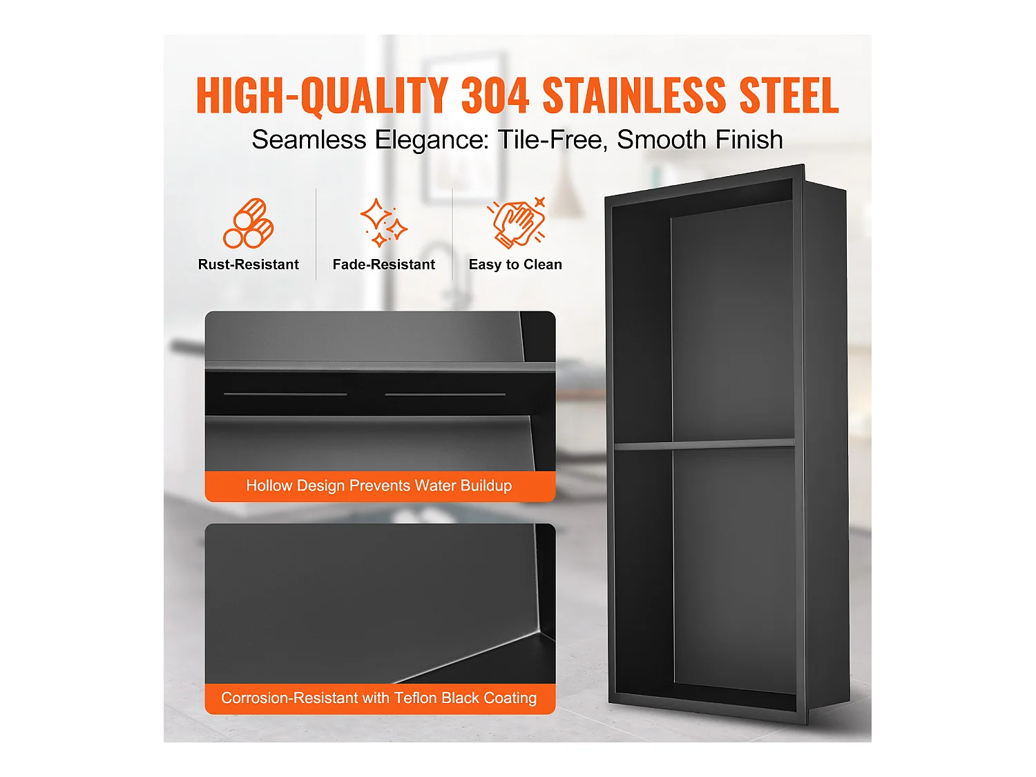 Niche de Douche Encastrable, Niche de Douche en Acier Inoxydable SucceBuy 33 x 63,5 cm Avec étagère Double à Insérer Au Mur