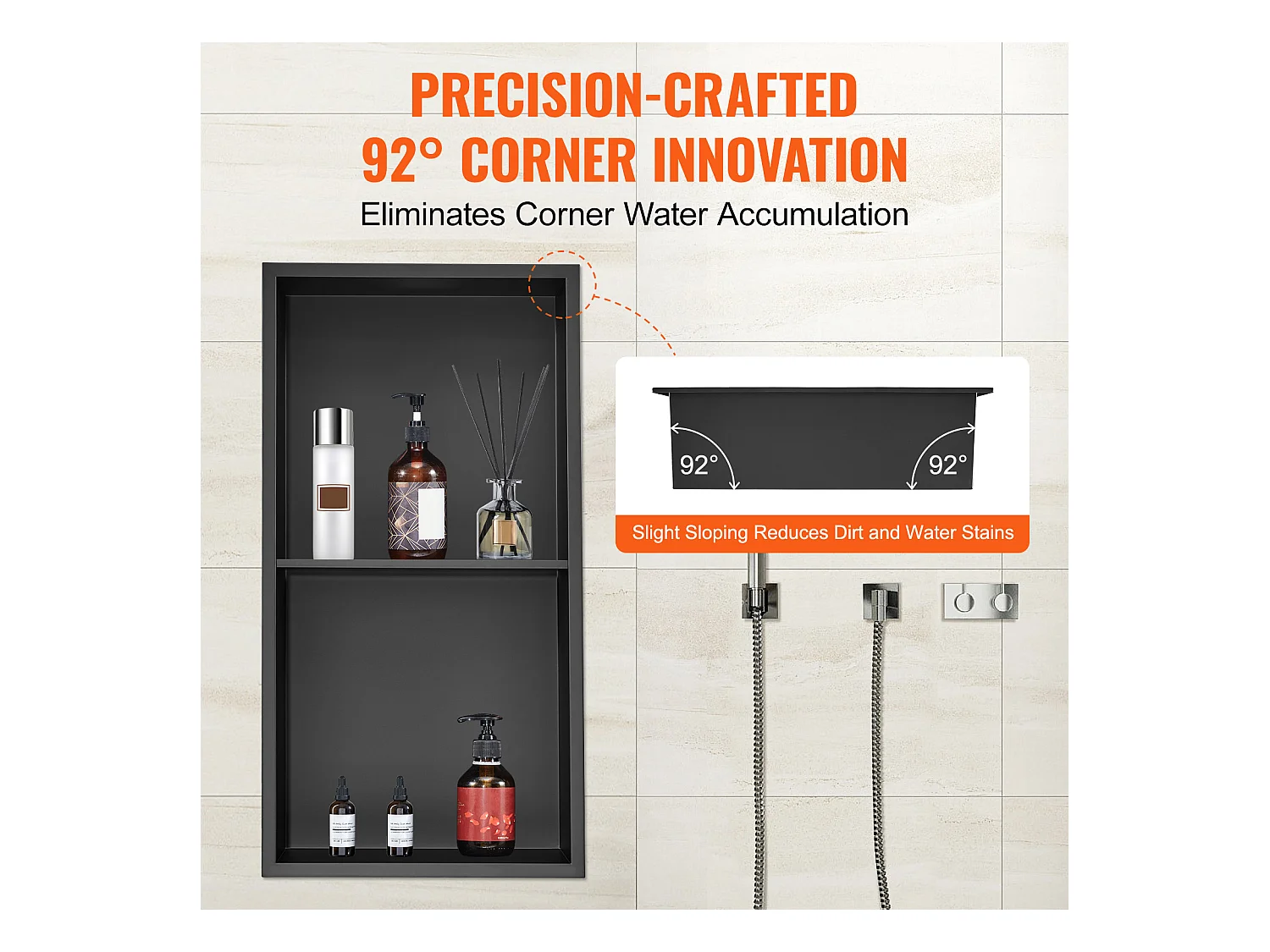 Niche de Douche Encastrable, Niche de Douche en Acier Inoxydable SucceBuy 33 x 63,5 cm Avec étagère Double à Insérer Au Mur