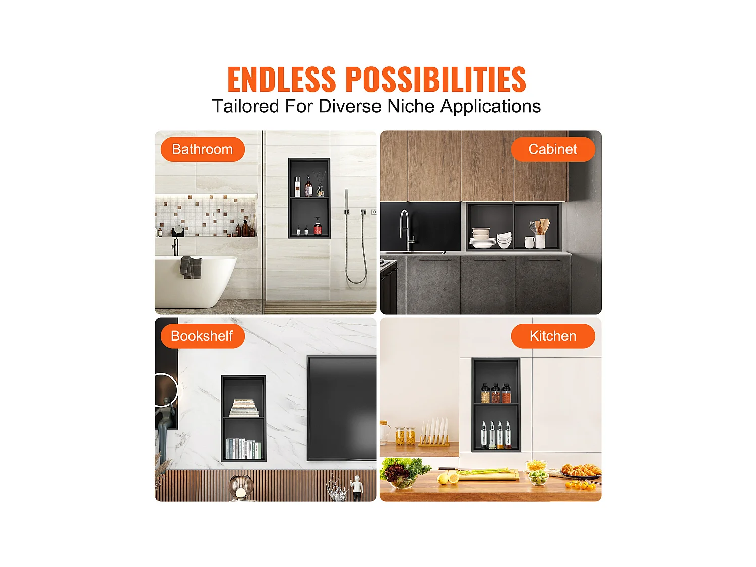 Niche de Douche Encastrable, Niche de Douche en Acier Inoxydable SucceBuy 33 x 63,5 cm Avec étagère Double à Insérer Au Mur