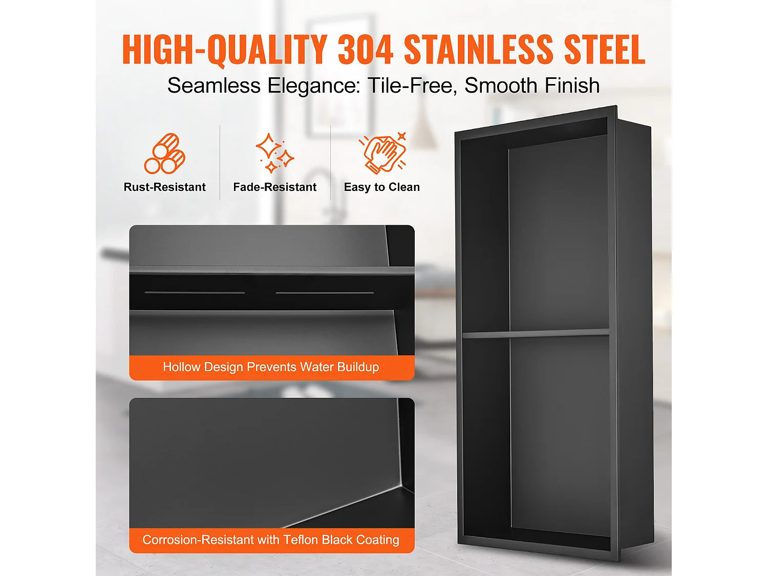 Niche de Douche Encastrable, Niche de Douche en Acier Inoxydable SucceBuy 33 x 63,5 cm Avec étagère Double à Insérer Au Mur