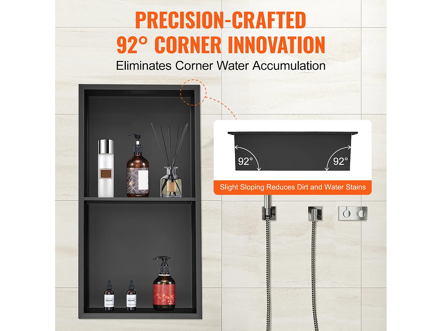 Niche de Douche Encastrable, Niche de Douche en Acier Inoxydable SucceBuy 33 x 63,5 cm Avec étagère Double à Insérer Au Mur