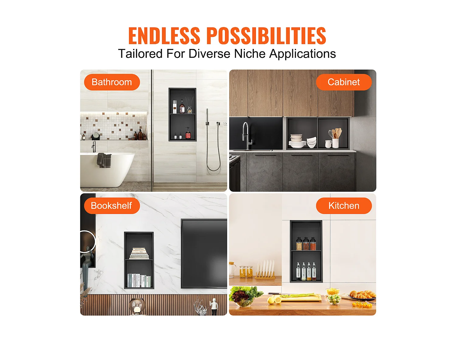 Niche de Douche Encastrable, Niche de Douche en Acier Inoxydable SucceBuy 33 x 63,5 cm Avec étagère Double à Insérer Au Mur