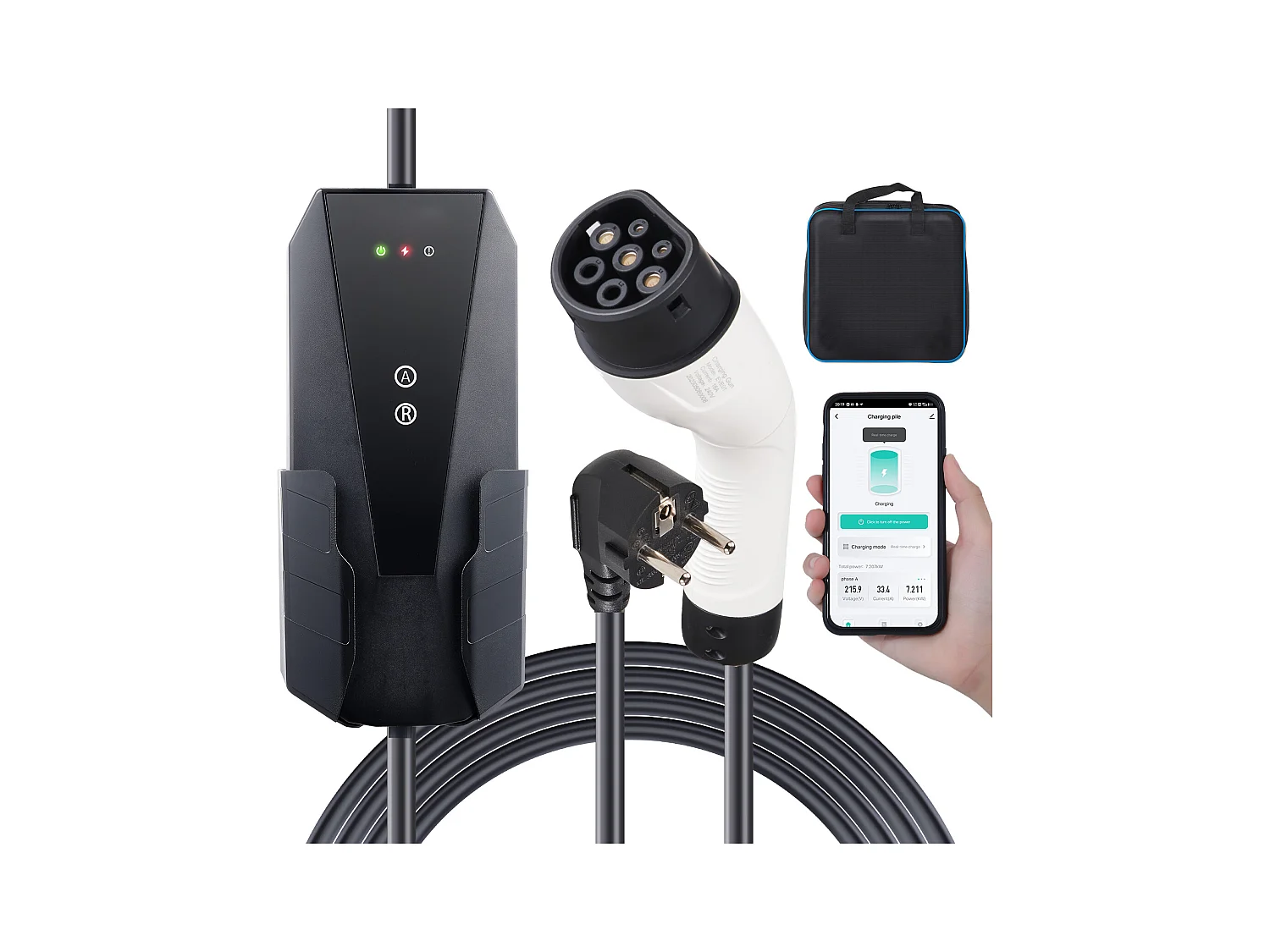 Chargeur Portable SucceBuy pour Véhicule Électrique (VE), Type 2, Prise CEE 7/7, 16A, 220-240V, Câble de Charge pour VE