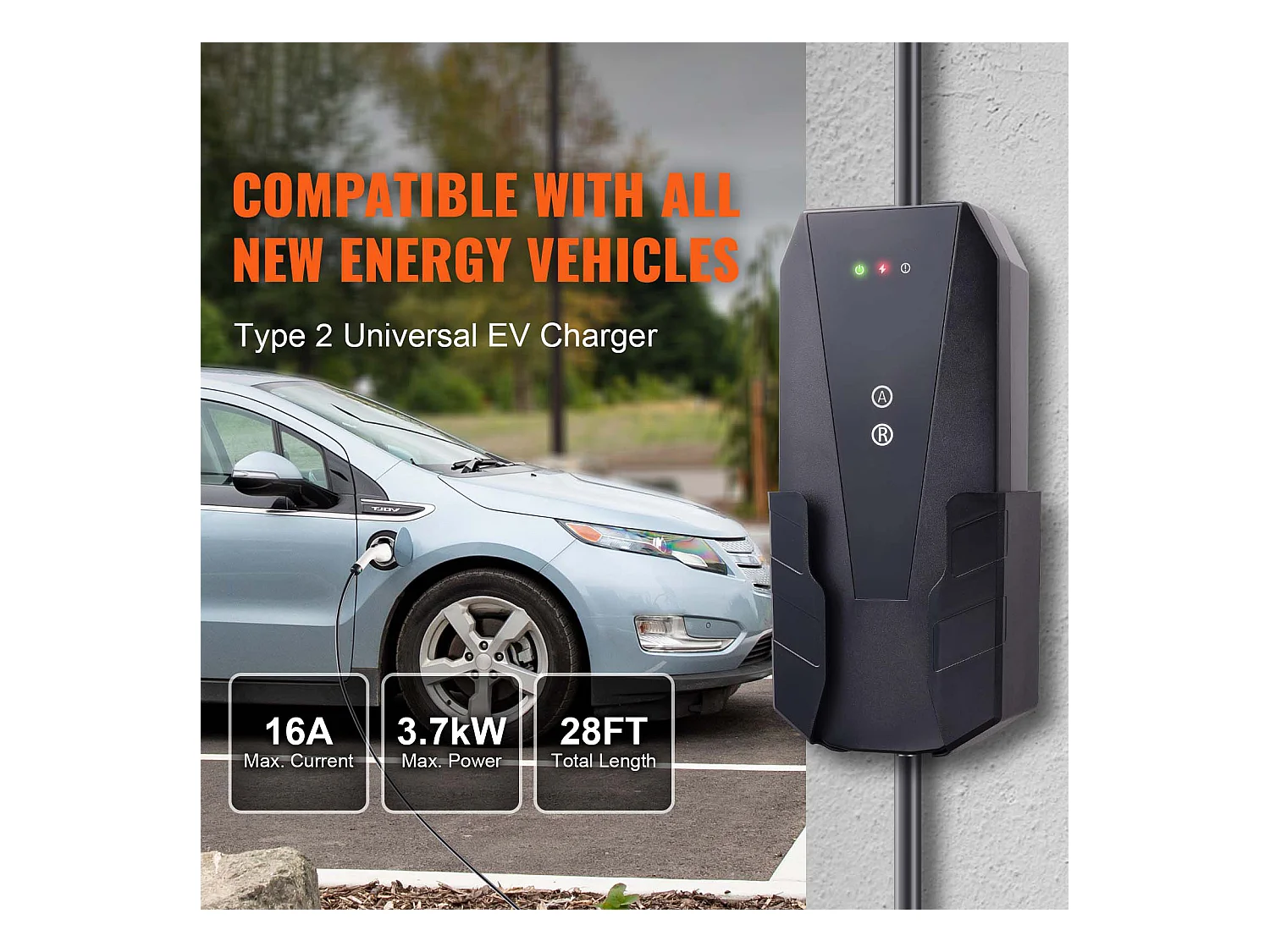 Chargeur Portable SucceBuy pour Véhicule Électrique (VE), Type 2, Prise CEE 7/7, 16A, 220-240V, Câble de Charge pour VE