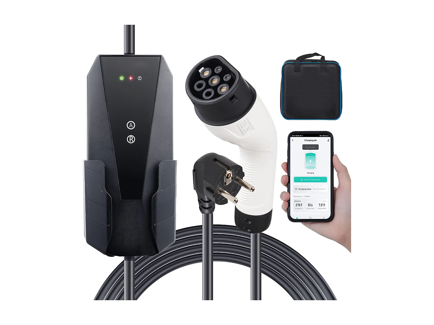 Chargeur Portable SucceBuy pour Véhicule Électrique (VE), Type 2, Prise CEE 7/7, 16A, 220-240V, Câble de Charge pour VE