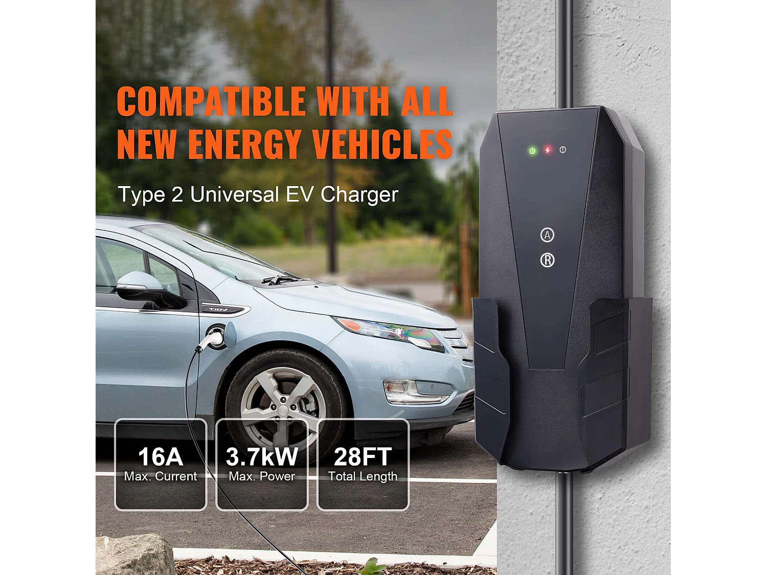 Chargeur Portable SucceBuy pour Véhicule Électrique (VE), Type 2, Prise CEE 7/7, 16A, 220-240V, Câble de Charge pour VE