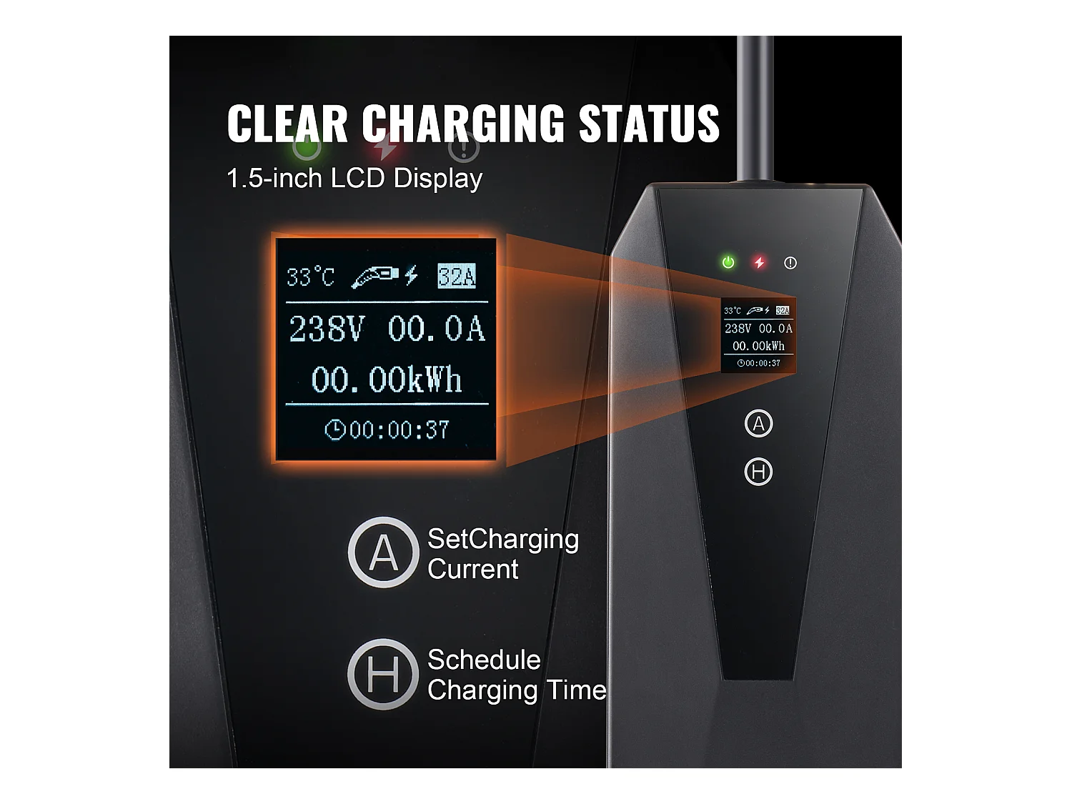 Chargeur Portable EV SucceBuy, Type 2, Prise CEE 7/7, 16A, 3,7 kW, avec Sac de Rangement et Crochet de Câble de Charge