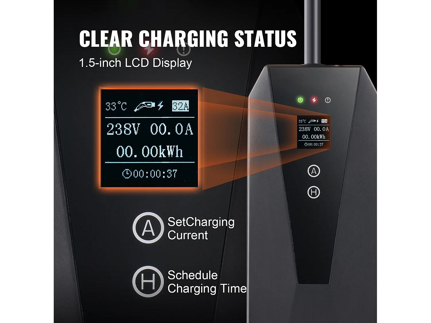 Chargeur Portable EV SucceBuy, Type 2, Prise CEE 7/7, 16A, 3,7 kW, avec Sac de Rangement et Crochet de Câble de Charge