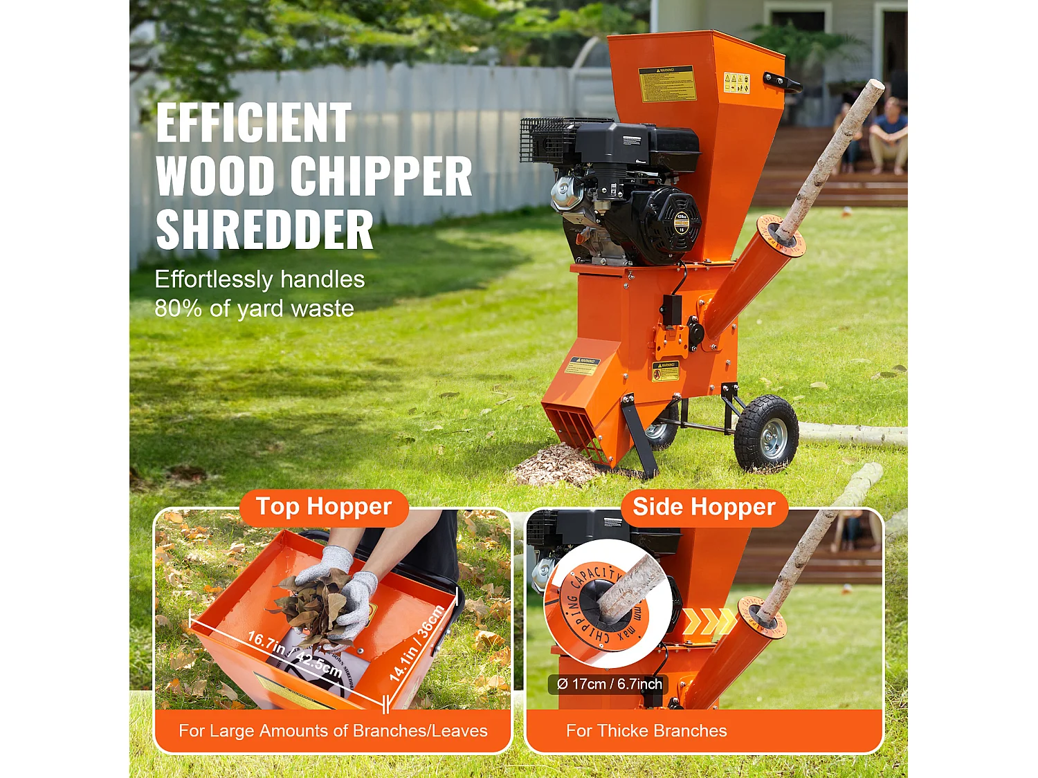 Trituradora de Madera a Gasolina SucceBuy de 12 HP, Motor de 6,7", 420 CC y 8,6 KW