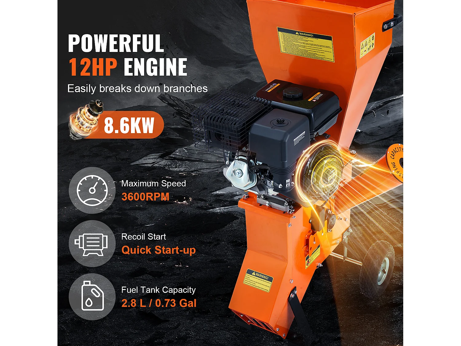 Trituradora de Madera a Gasolina SucceBuy de 12 HP, Motor de 6,7", 420 CC y 8,6 KW