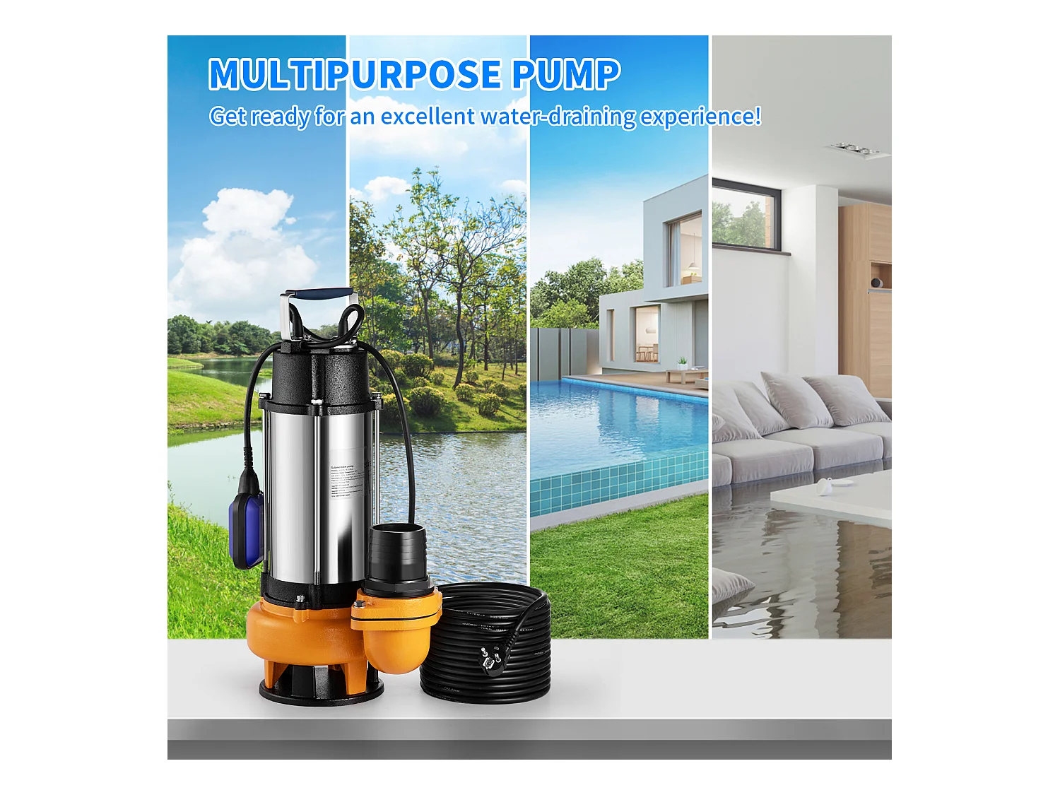 Pompe à Eau SucceBuy Submersible 2200W SucceBuy, pour Les Eaux Sales, Les Inondations, Les Piscines, Les Étangs de Jardin