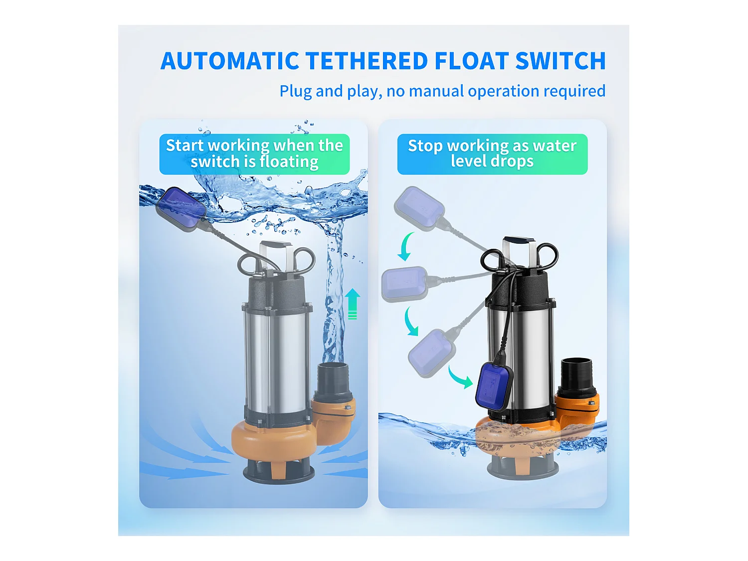 Pompe à Eau SucceBuy Submersible 2200W SucceBuy, pour Les Eaux Sales, Les Inondations, Les Piscines, Les Étangs de Jardin