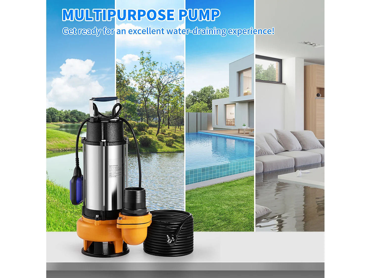 Pompe à Eau SucceBuy Submersible 2200W SucceBuy, pour Les Eaux Sales, Les Inondations, Les Piscines, Les Étangs de Jardin