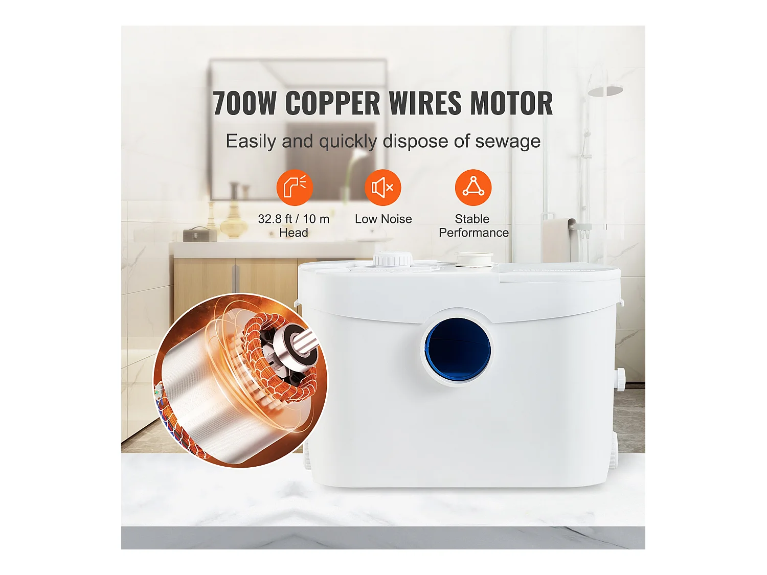 Pompe D'élimination de Broyeur SucceBuy 700 W 3 Entrées D'eau Sous-Sol Cuisine Salle de Bain