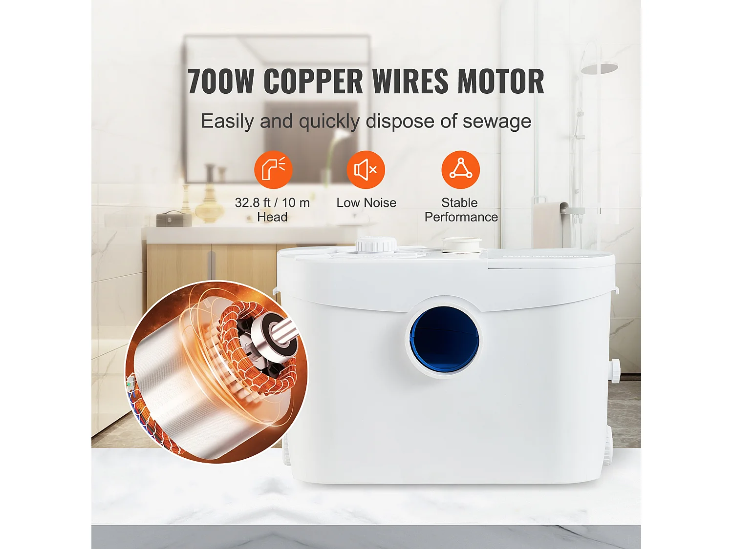 Pompe D'élimination de Broyeur SucceBuy 700 W 3 Entrées D'eau Sous-Sol Cuisine Salle de Bain