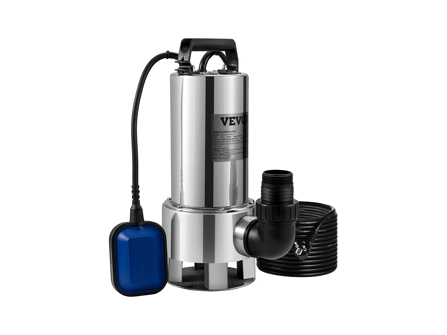 Pompe à Eau SucceBuy Submersible 1300W pour Eau Sale, Piscine, Étang de Jardin, Inondation