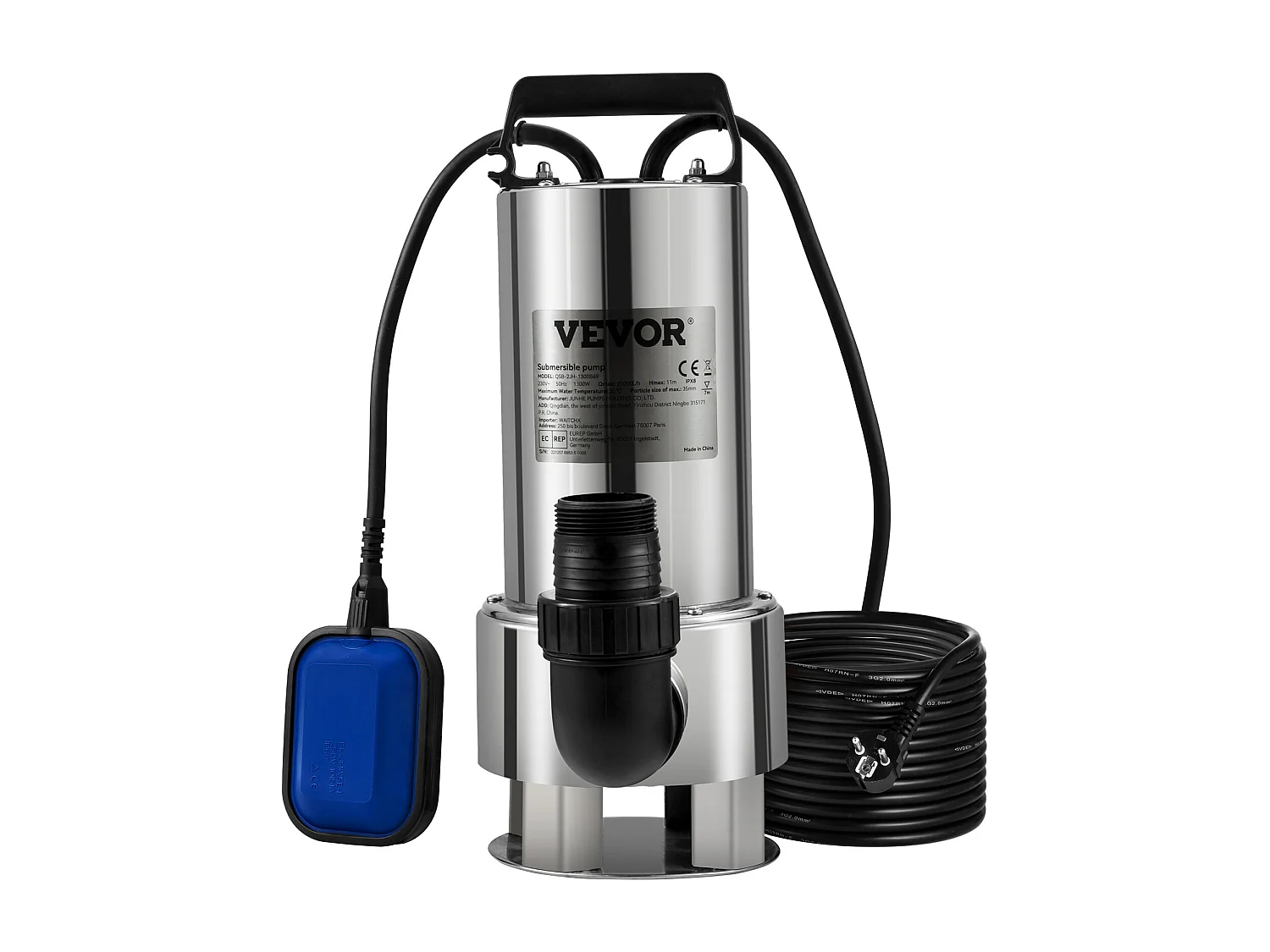 Pompe à Eau SucceBuy Submersible 1300W pour Eau Sale, Piscine, Étang de Jardin, Inondation