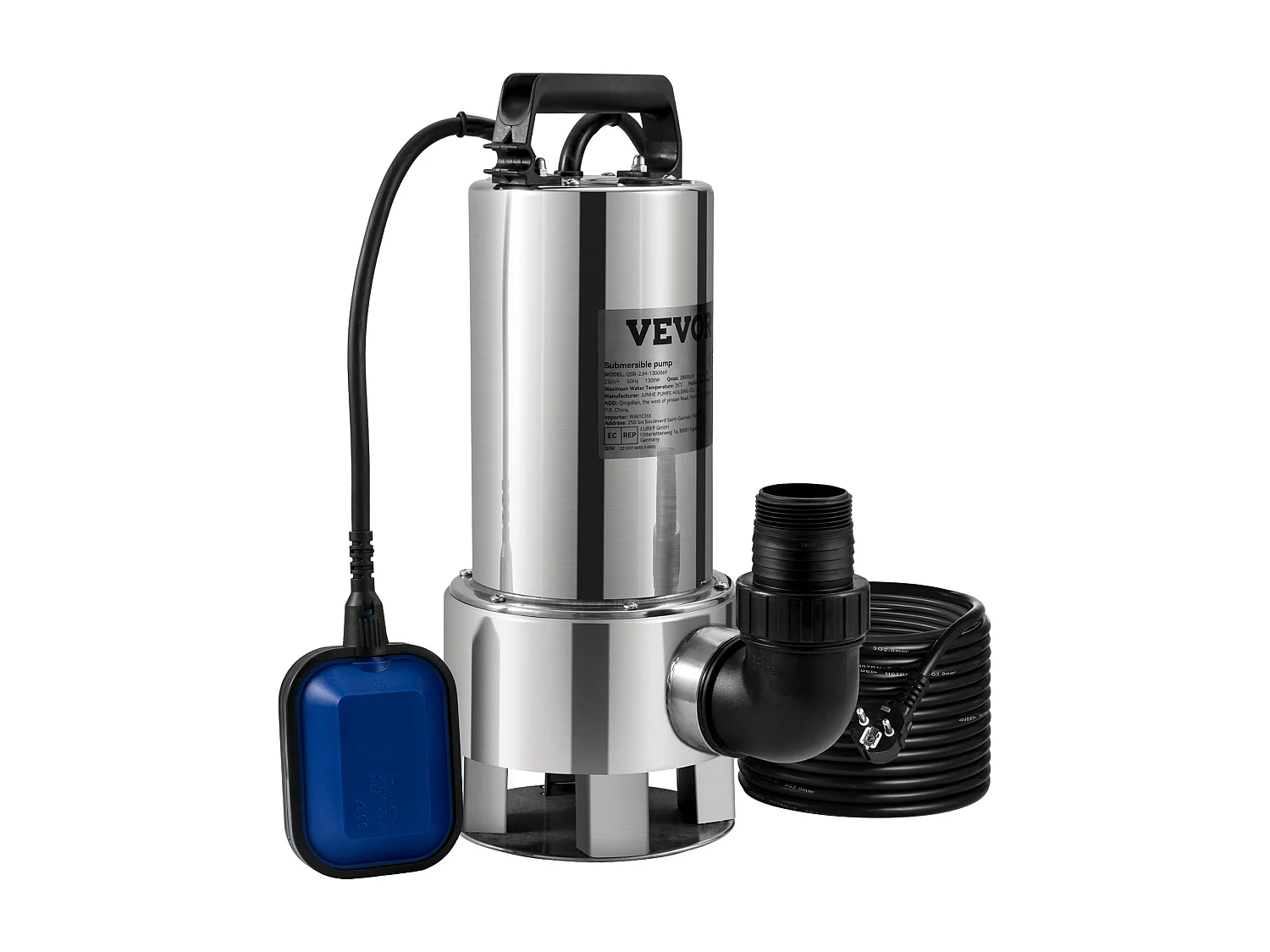 Pompe à Eau SucceBuy Submersible 1300W pour Eau Sale, Piscine, Étang de Jardin, Inondation