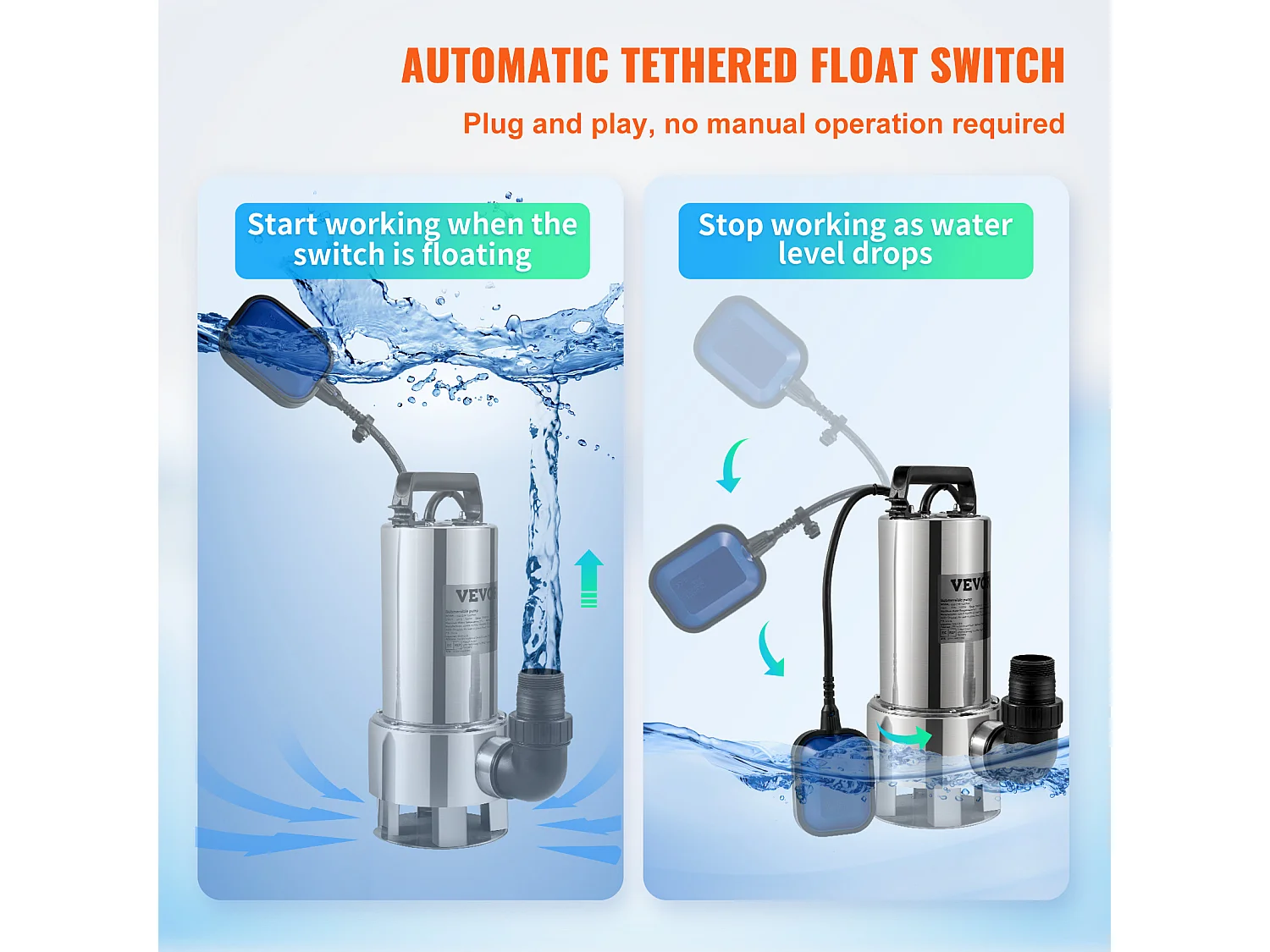 Pompe à Eau SucceBuy Submersible 1300W pour Eau Sale, Piscine, Étang de Jardin, Inondation