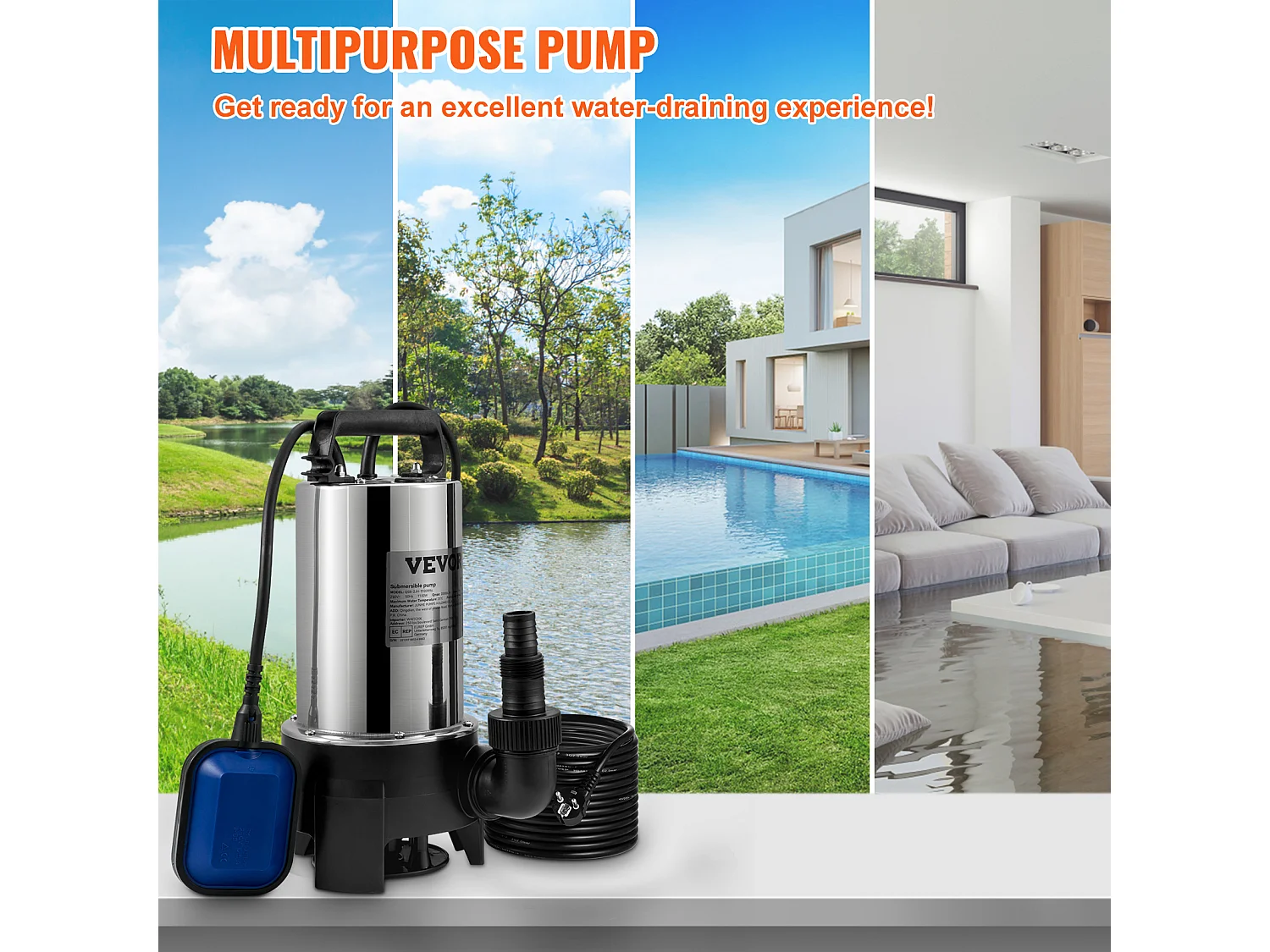 Pompe à Eau SucceBuy Sale Submersible 1100 W pour Inondations, Piscines, Jardin, Étang