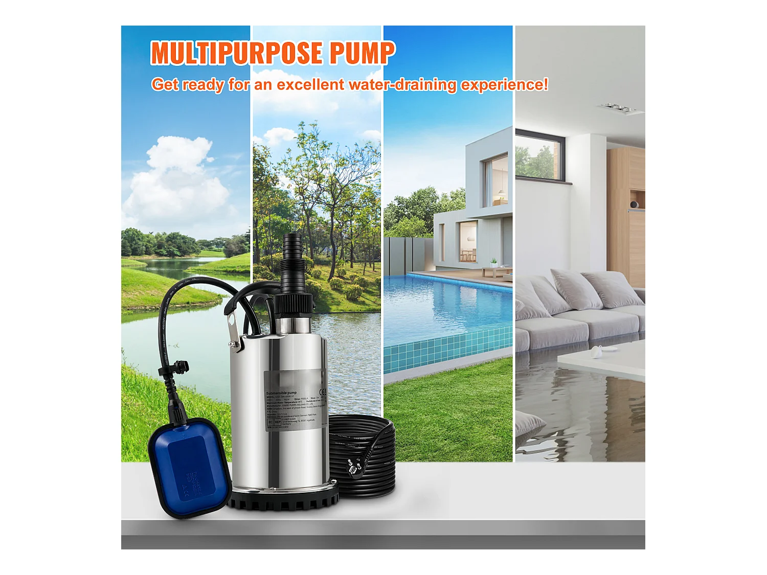 Pompe à Eau Submersible SucceBuy, 550 W, Eau Propre pour Inondations, Piscines, Jardins