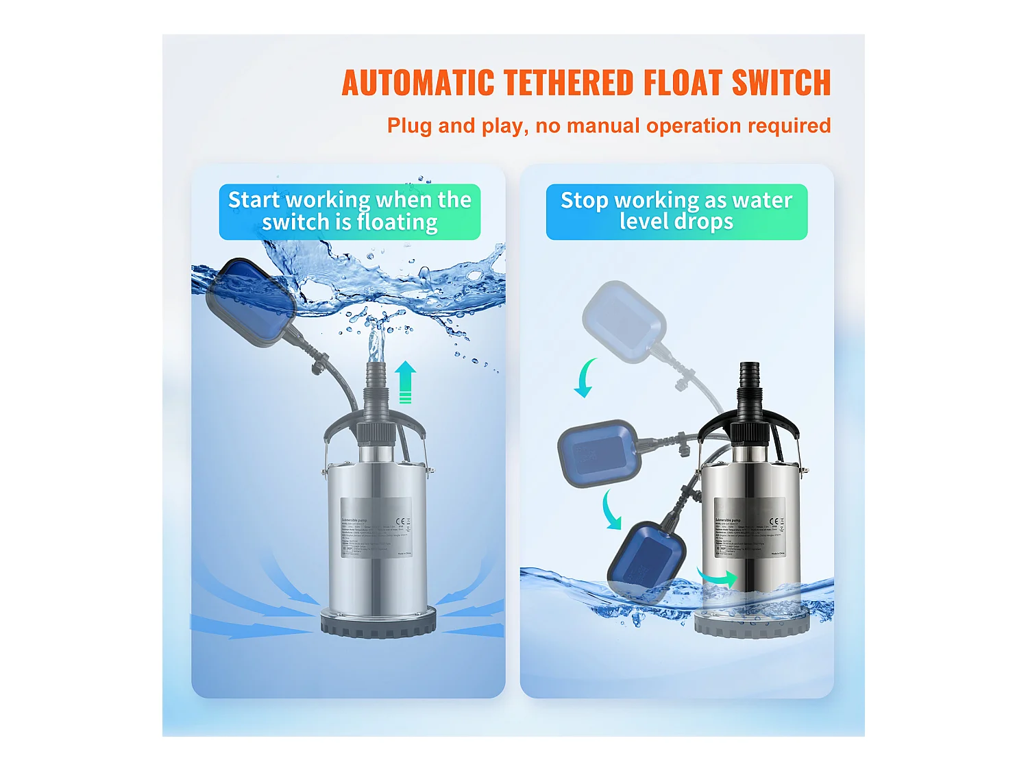 Pompe à Eau Submersible SucceBuy, 550 W, Eau Propre pour Inondations, Piscines, Jardins