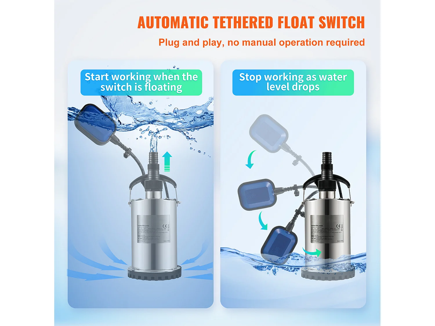 Pompe à Eau Submersible SucceBuy, 550 W, Eau Propre pour Inondations, Piscines, Jardins